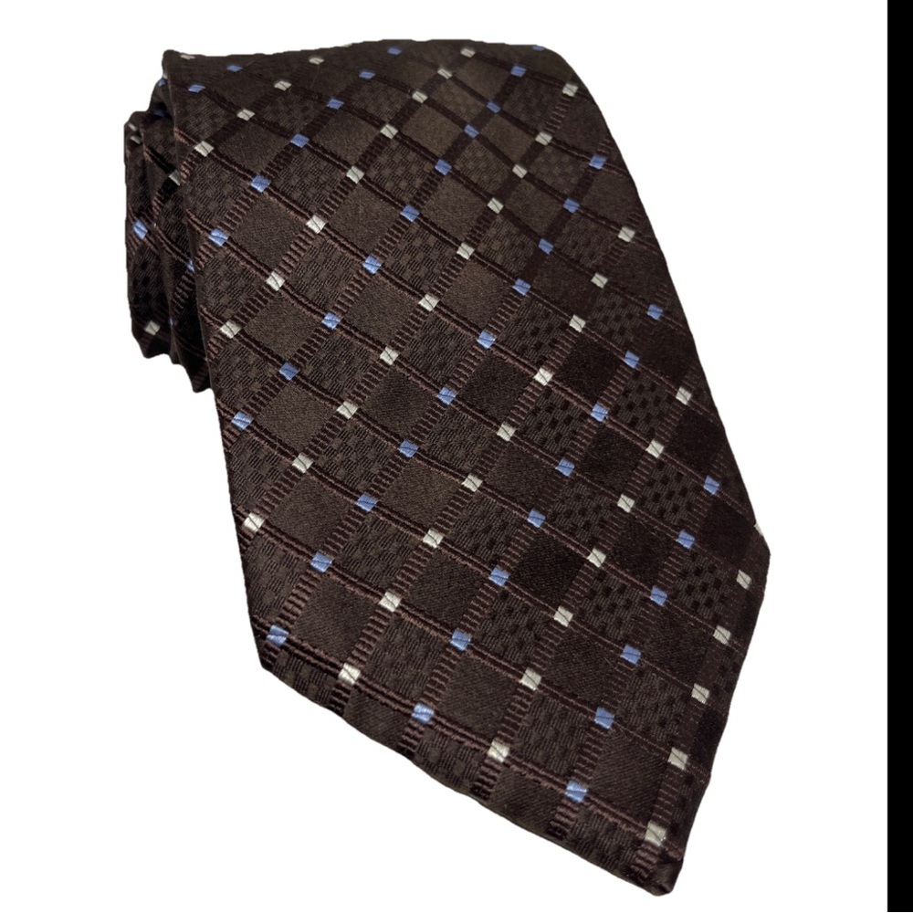 Donald J. Trump Signature Woven Brown and Blue Geometric Tie EUC